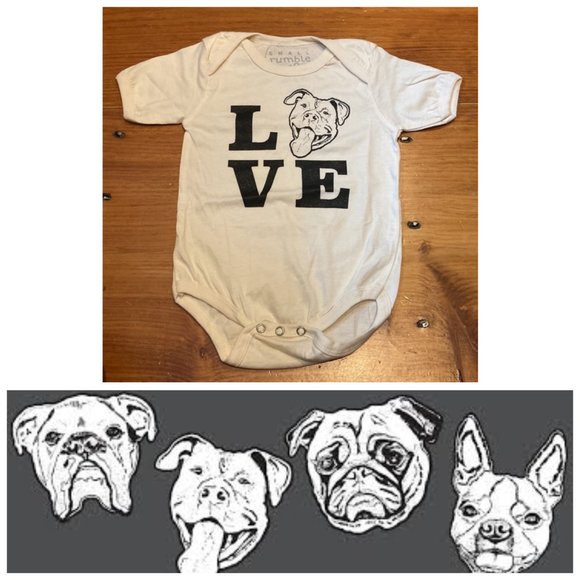 NWOT! SMALL RUMBLE 12-18M Pitbull Pit Bull Screen Printed Body Suit SS Unisex - Picture 1 of 12